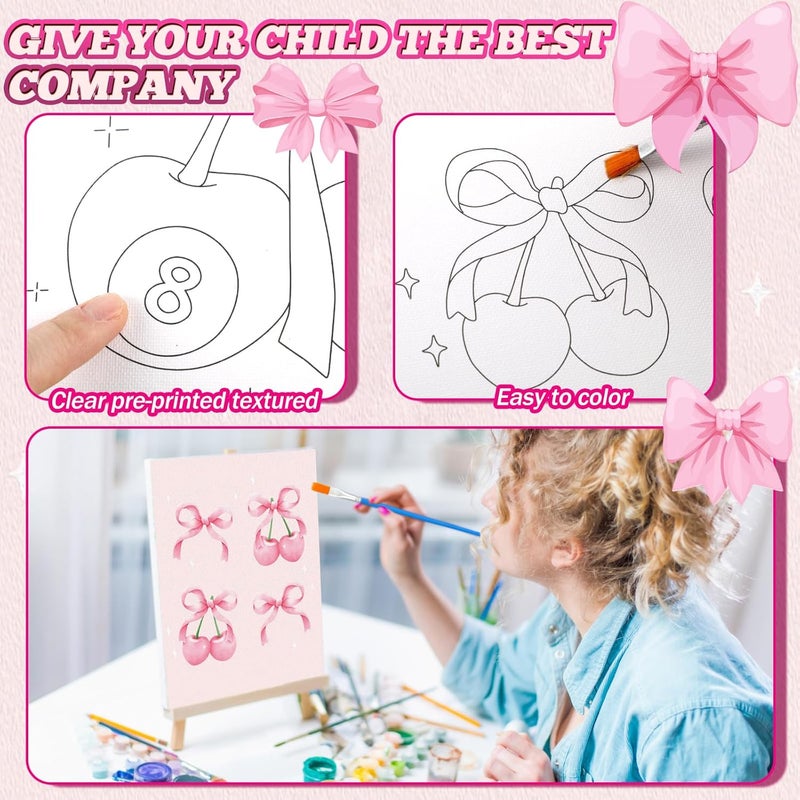 Affrolling 12 Pcs Pre Drawn Canvas for Painting for Adults 8 x 8 Inch Canvas Painting Kits Stretched with Drawing Ready to Paint Beginner Artists Date Night Party Supplies (Coquette) - Image 3